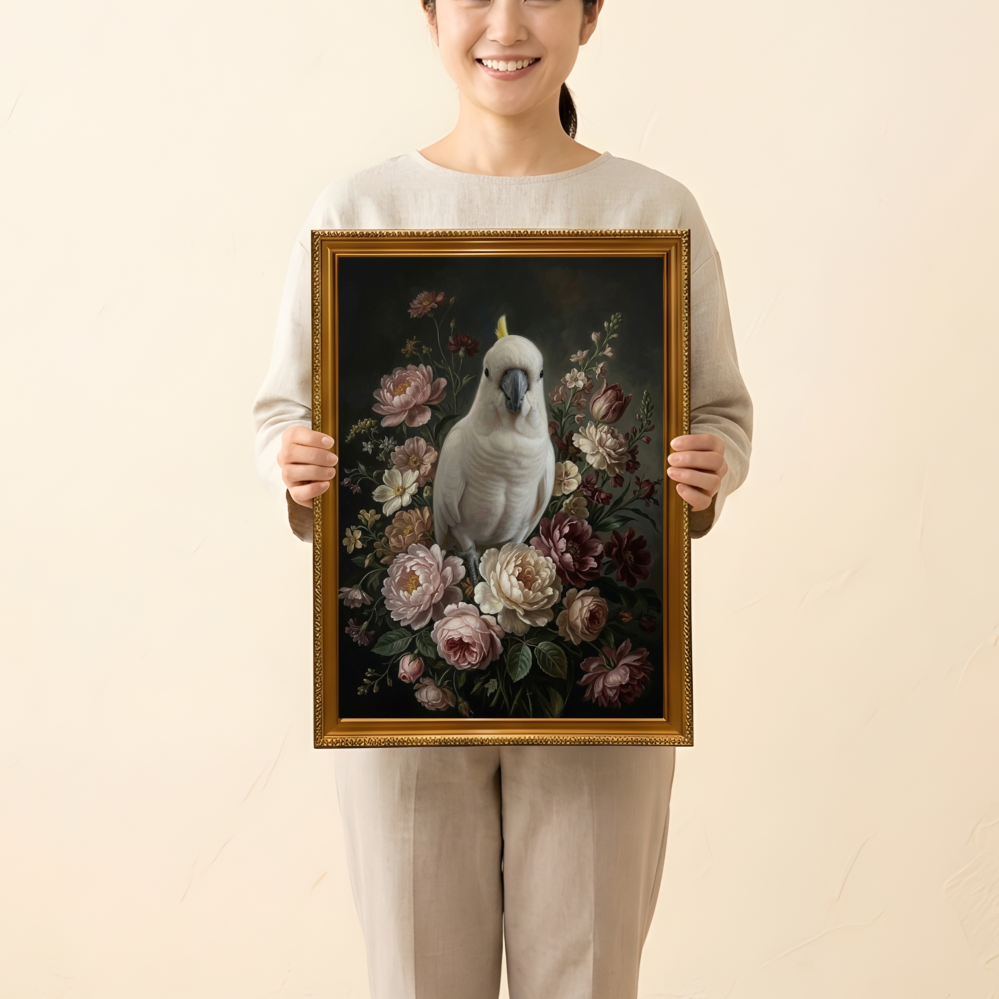 タイハクオウムの花の油絵風アート花柄額装プリント(A3サイズ)(2枚目)
