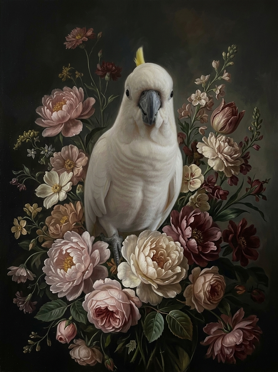 タイハクオウムの花の油絵風アート花柄額装プリント(A3サイズ)(4枚目)