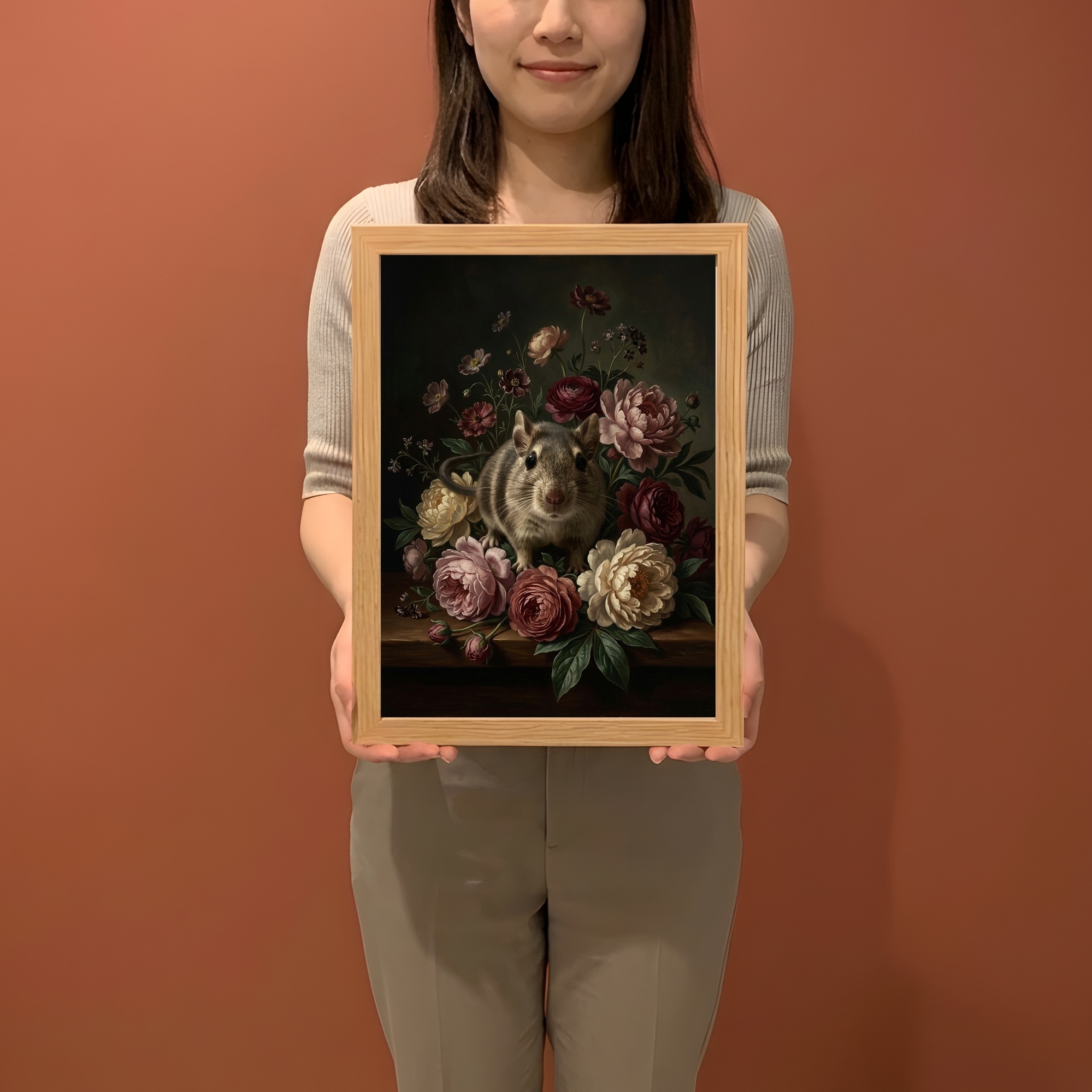 デグーの花の油絵風アート花柄額装プリント（A4サイズ）（2枚目）