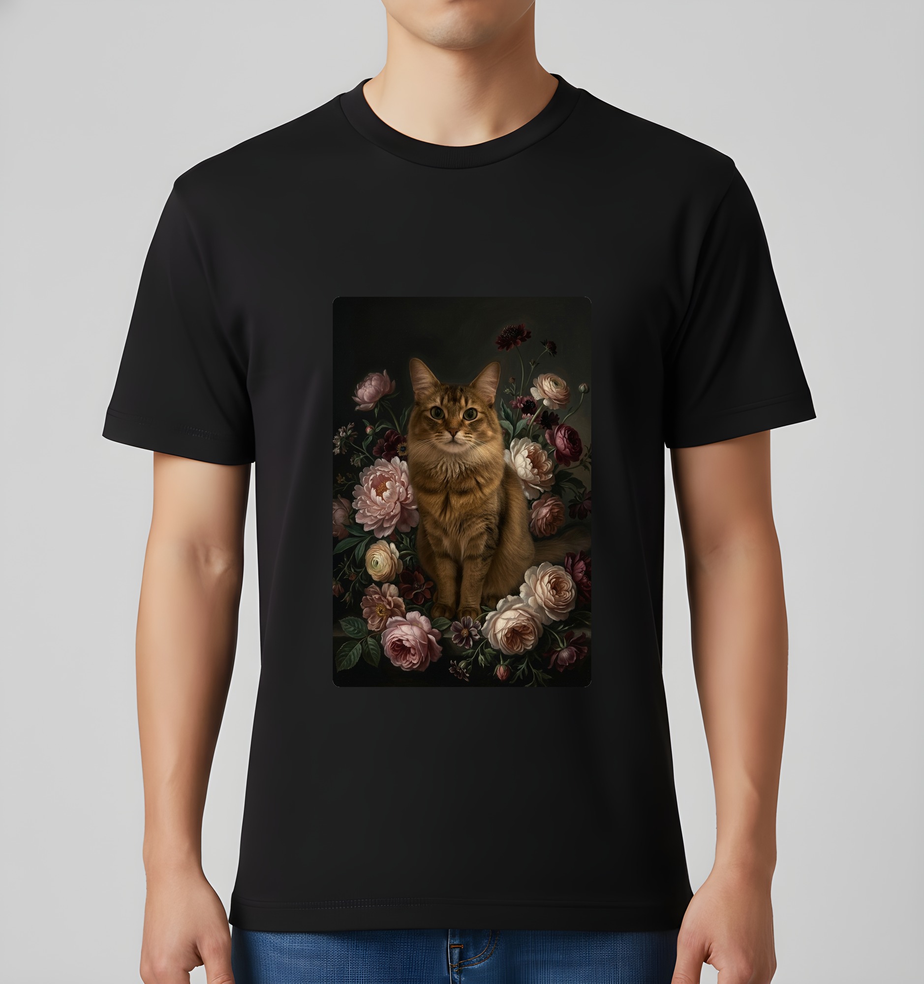 ソマリの花の油絵風アート花柄Tシャツ(ブラック)(3枚目)