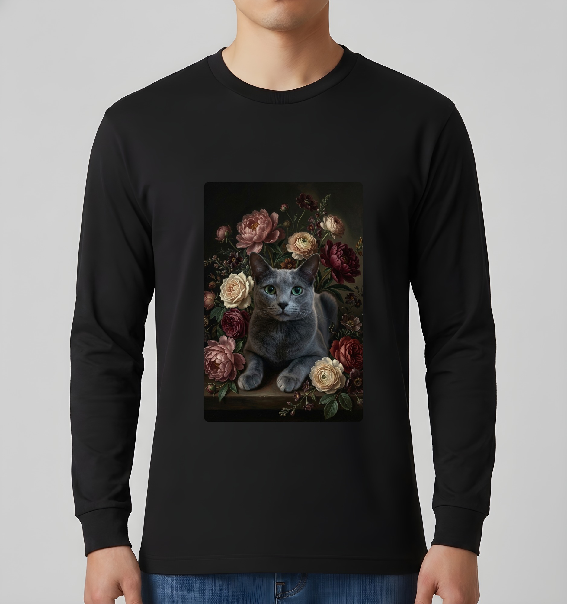 ロシアンブルーの長袖Tシャツ 3枚目