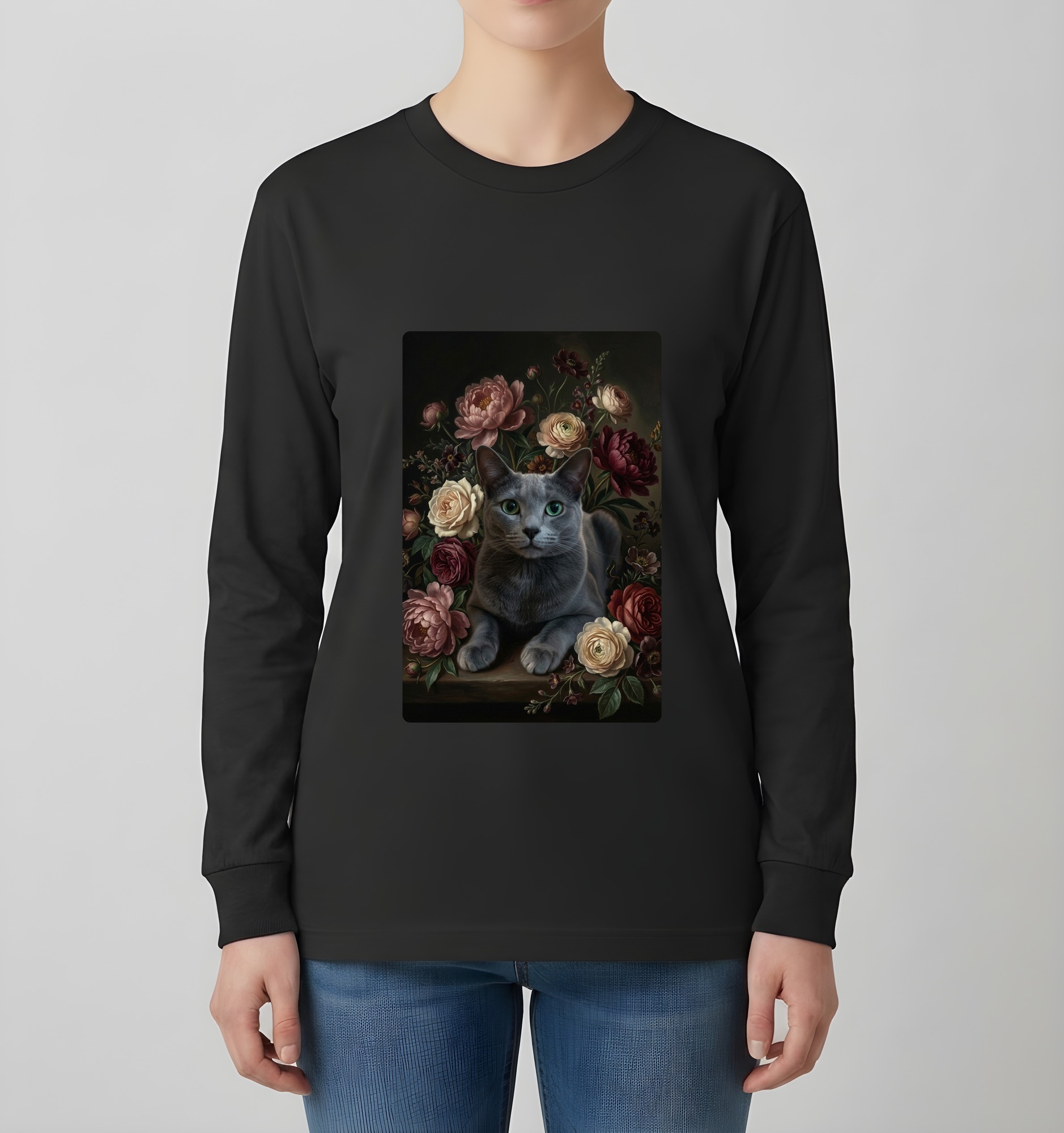 ロシアンブルーの長袖Tシャツ 4枚目