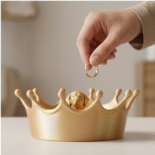 ゴールデンレトリバーのルネサンス肖像画ミルククラウン アクセサリートレイ（シルクゴールド）（4枚目）