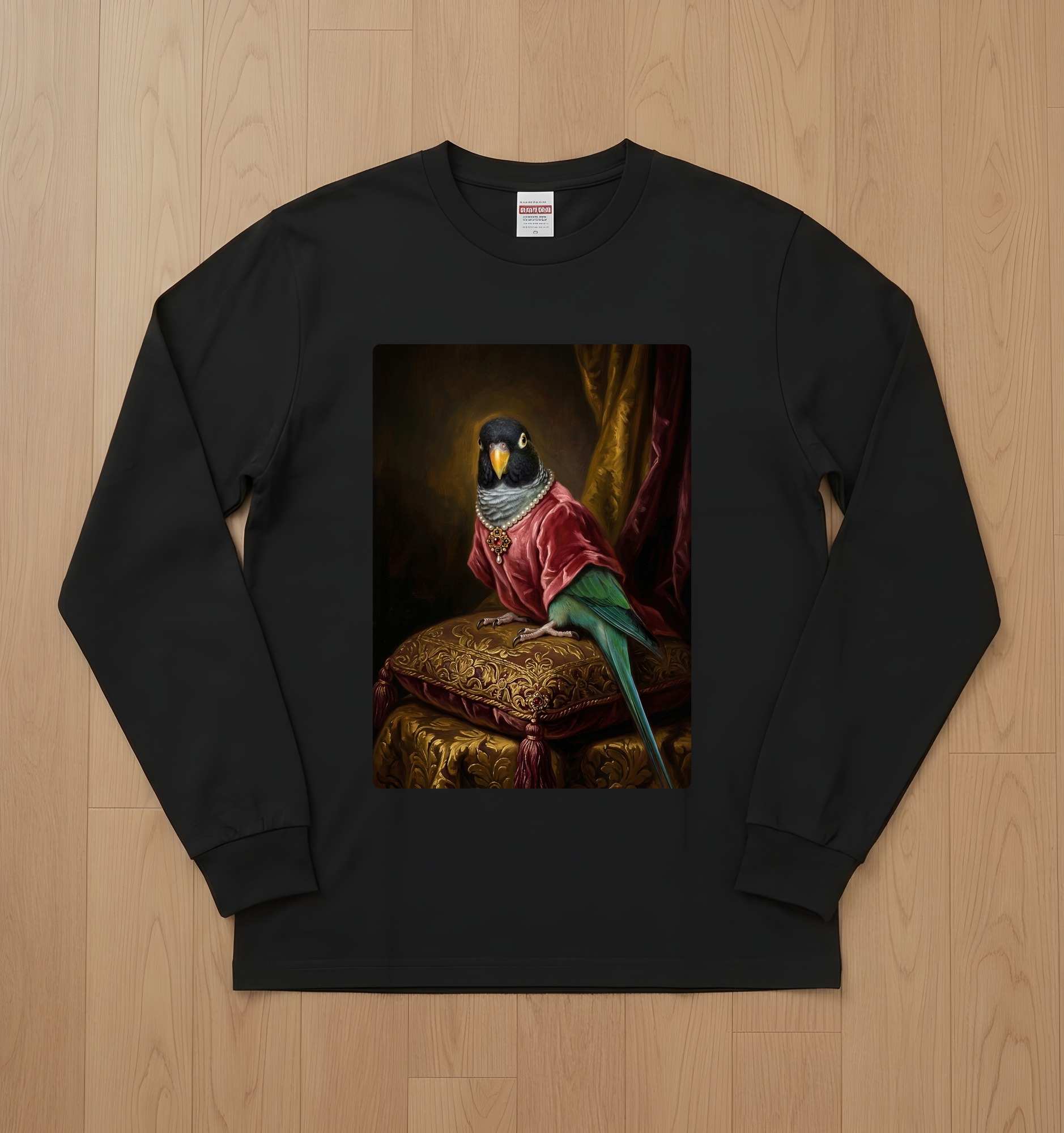 ダルマインコのルネサンス肖像画長袖Tシャツ(ブラック)