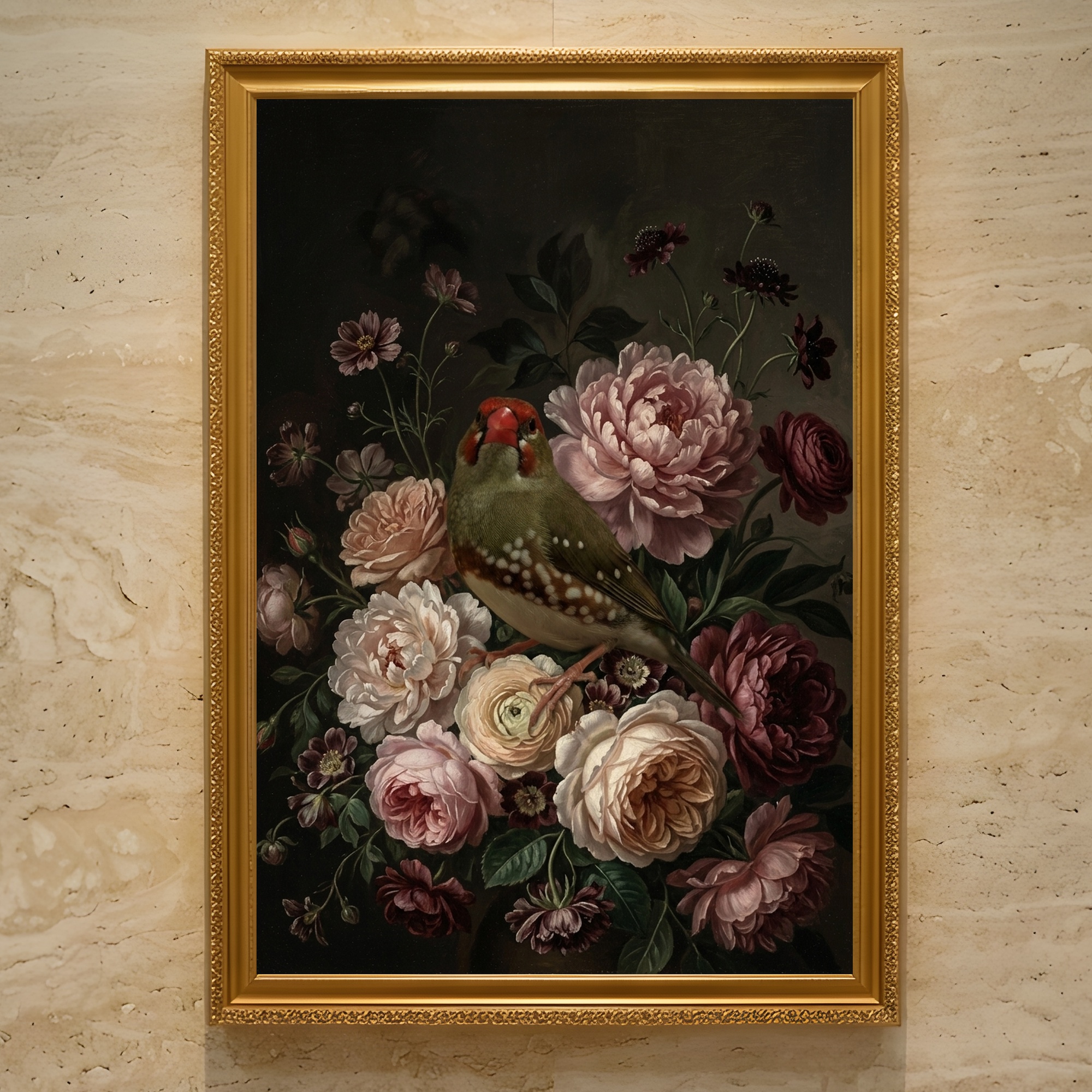 アサヒスズメの花の油絵風アート花柄額装プリント(A3サイズ)