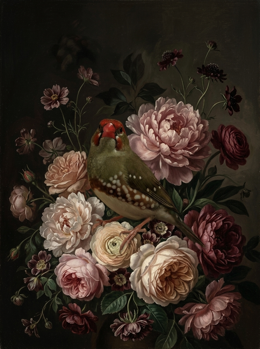 アサヒスズメの花の油絵風アート花柄額装プリント(A3サイズ)(4枚目)