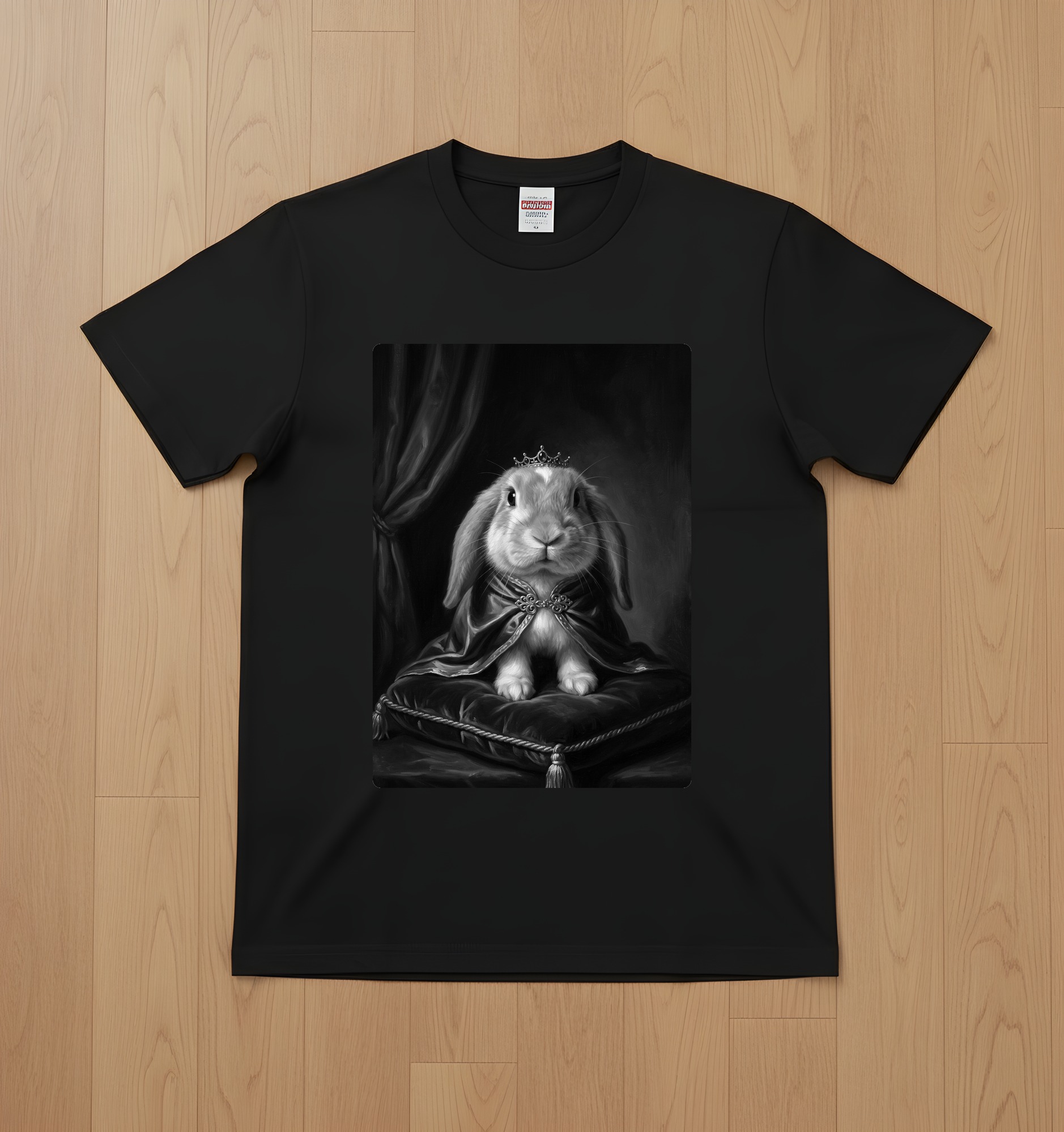 イングリッシュロップのルネサンス肖像画Tシャツ(ブラック・モノクロプリント・額縁なし)