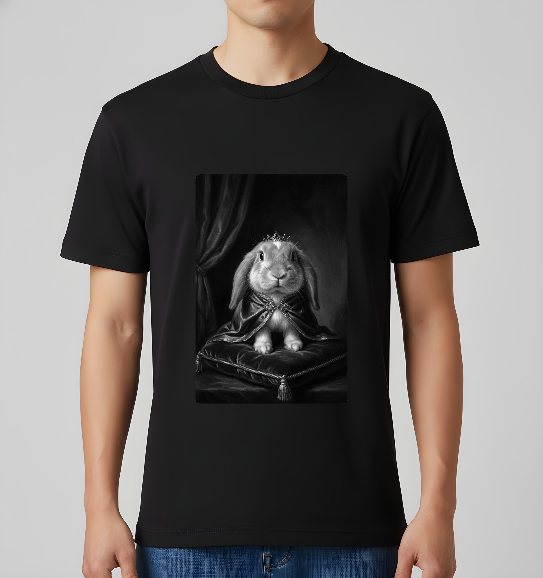 イングリッシュロップのルネサンス肖像画Tシャツ(ブラック・モノクロプリント・額縁なし)(3枚目)