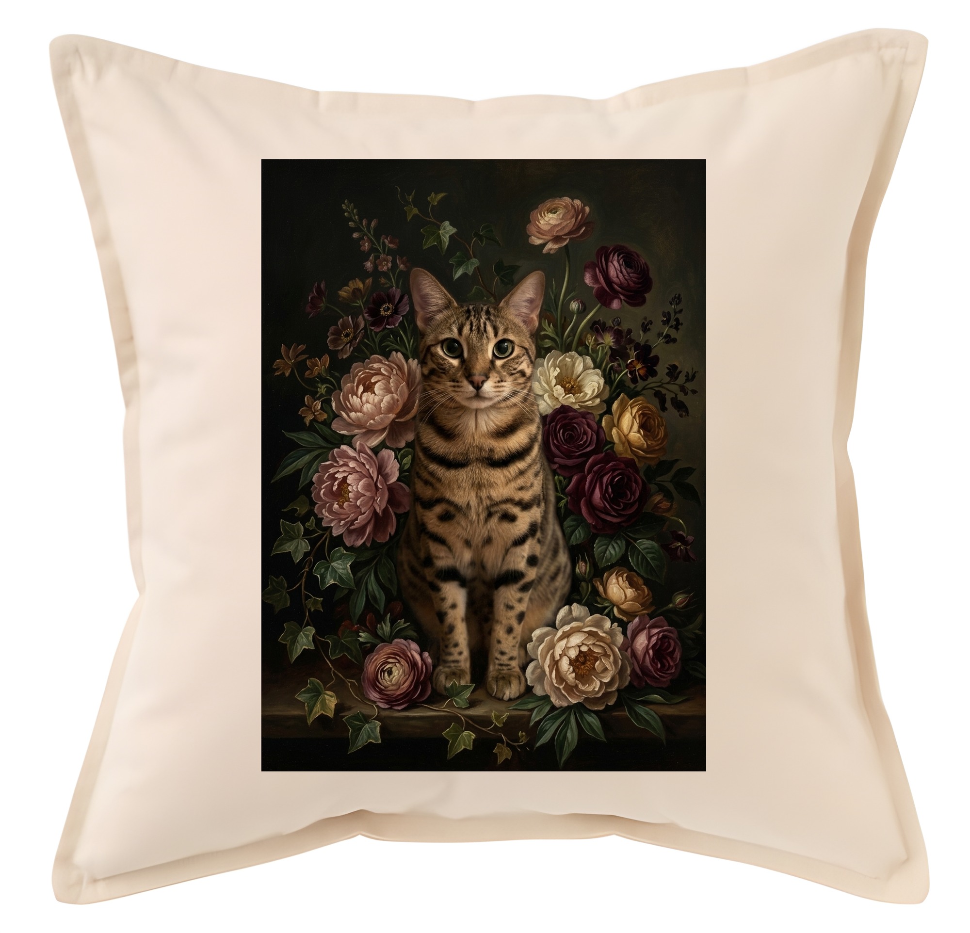 オシキャットの花の油絵風アート花柄クッション
