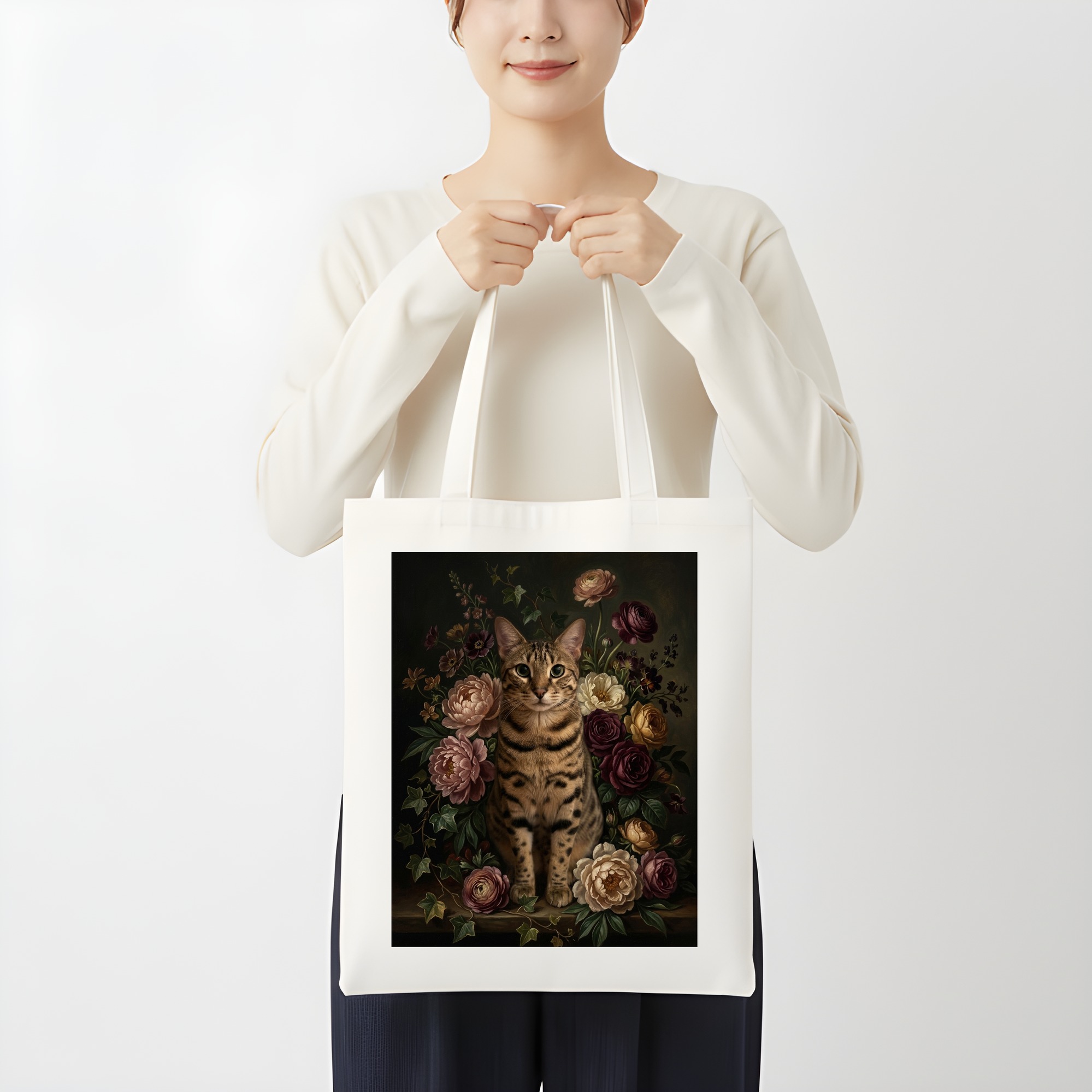 オシキャットの花の油絵風アート花柄トートバッグ（3枚目）