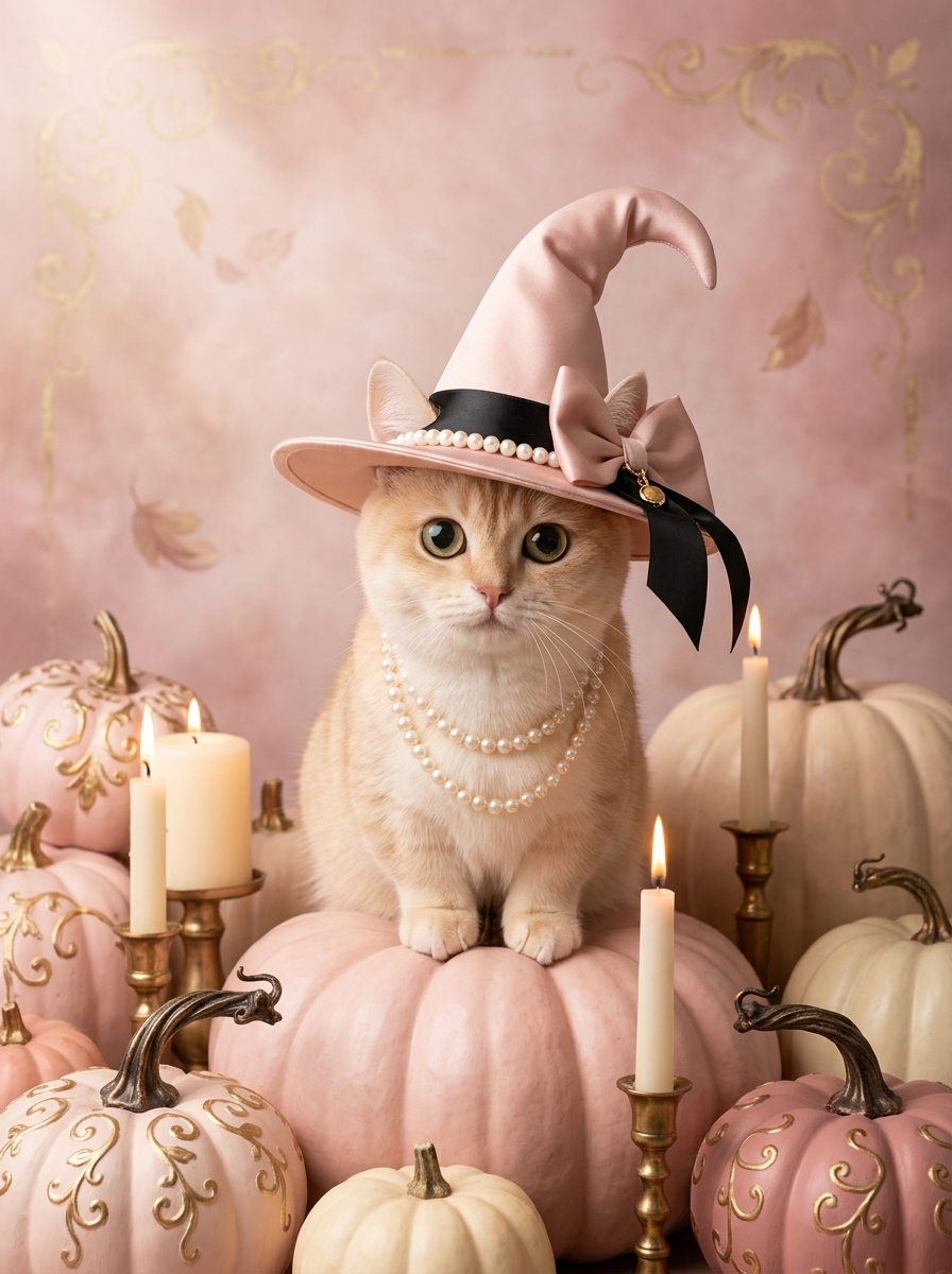 マンチカンのかぼちゃとキャンドルの油絵風アートハロウィン額装プリント（A3サイズ）（4枚目）