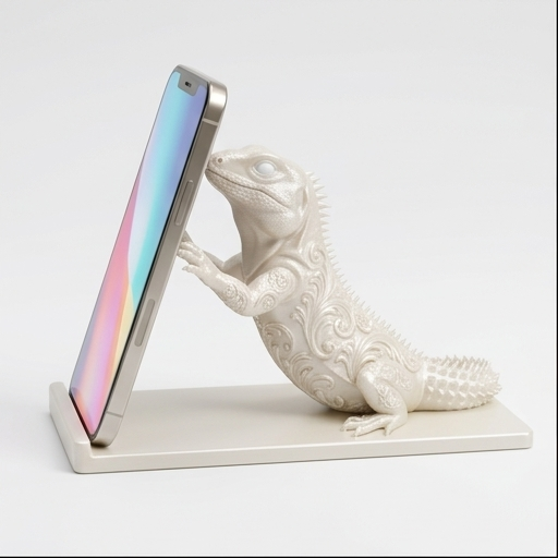 トゲオイグアナのルネサンス肖像画スマホスタンド(シルクホワイト)