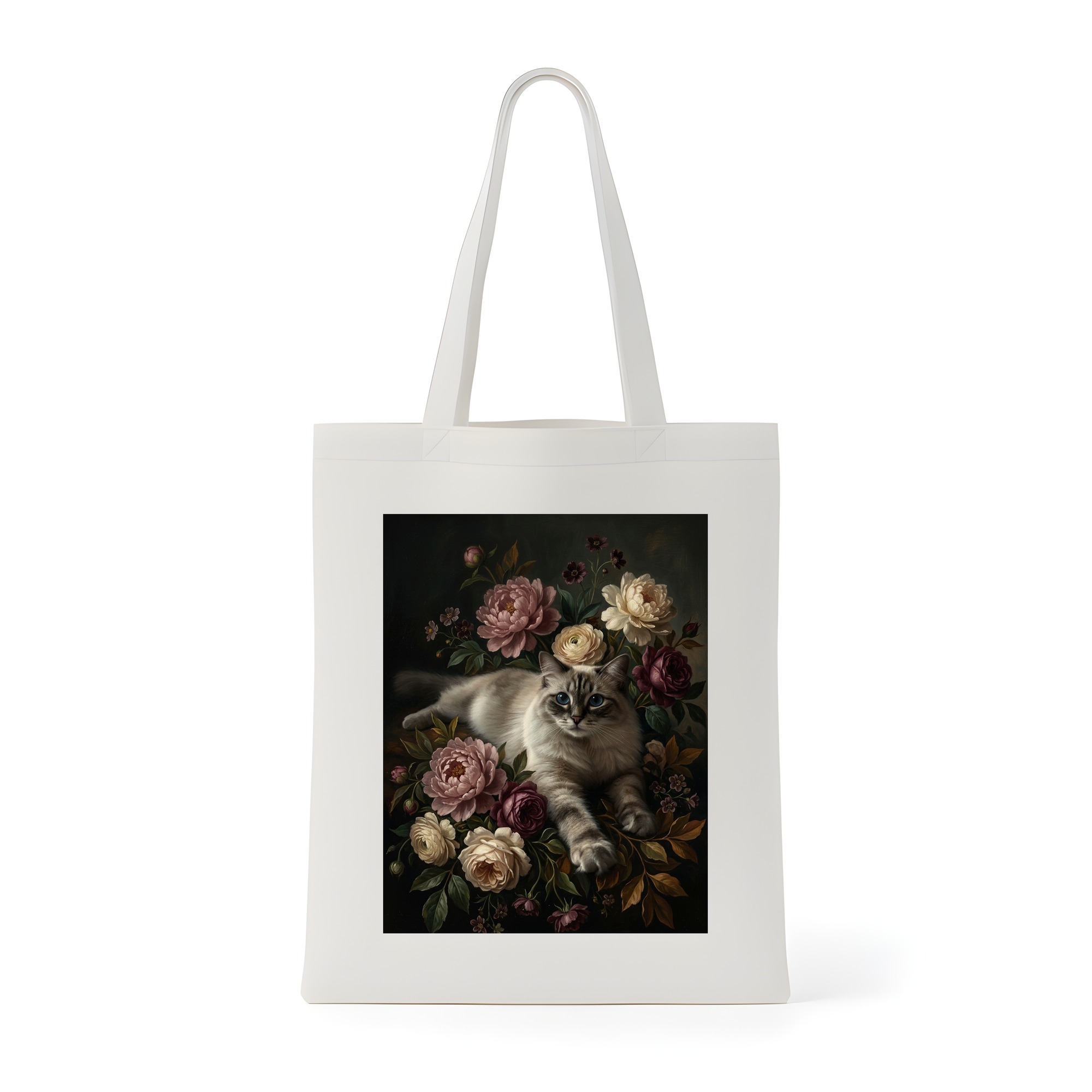 ラグドールの花の油絵風アート花柄トートバッグ