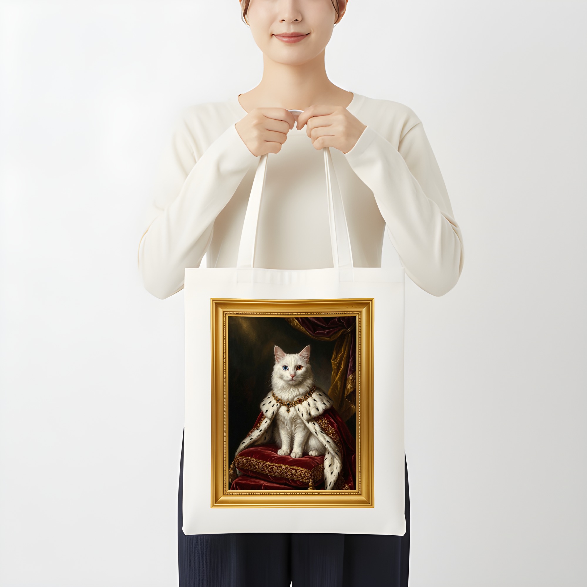 ターキッシュアンゴラのルネサンス肖像画トートバッグ（カラープリント・額縁デザインあり）（3枚目）