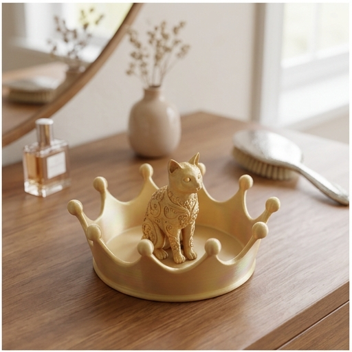 猫のルネサンス肖像画ミルククラウン アクセサリートレイ（シルクゴールド）（2枚目）