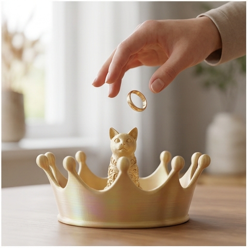 猫のルネサンス肖像画ミルククラウン アクセサリートレイ（シルクゴールド）（4枚目）