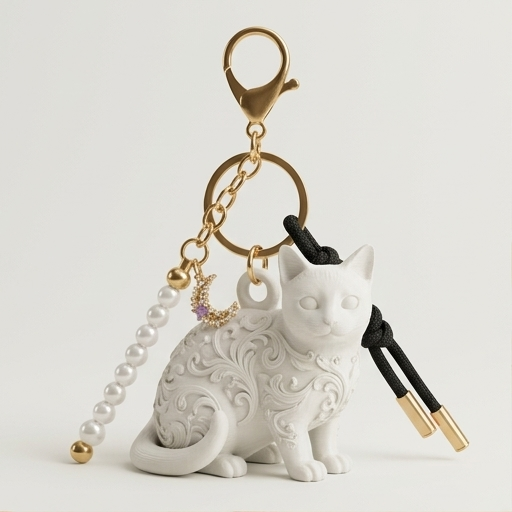 マンチカンのルネサンス肖像画キーホルダー(シルクホワイト)