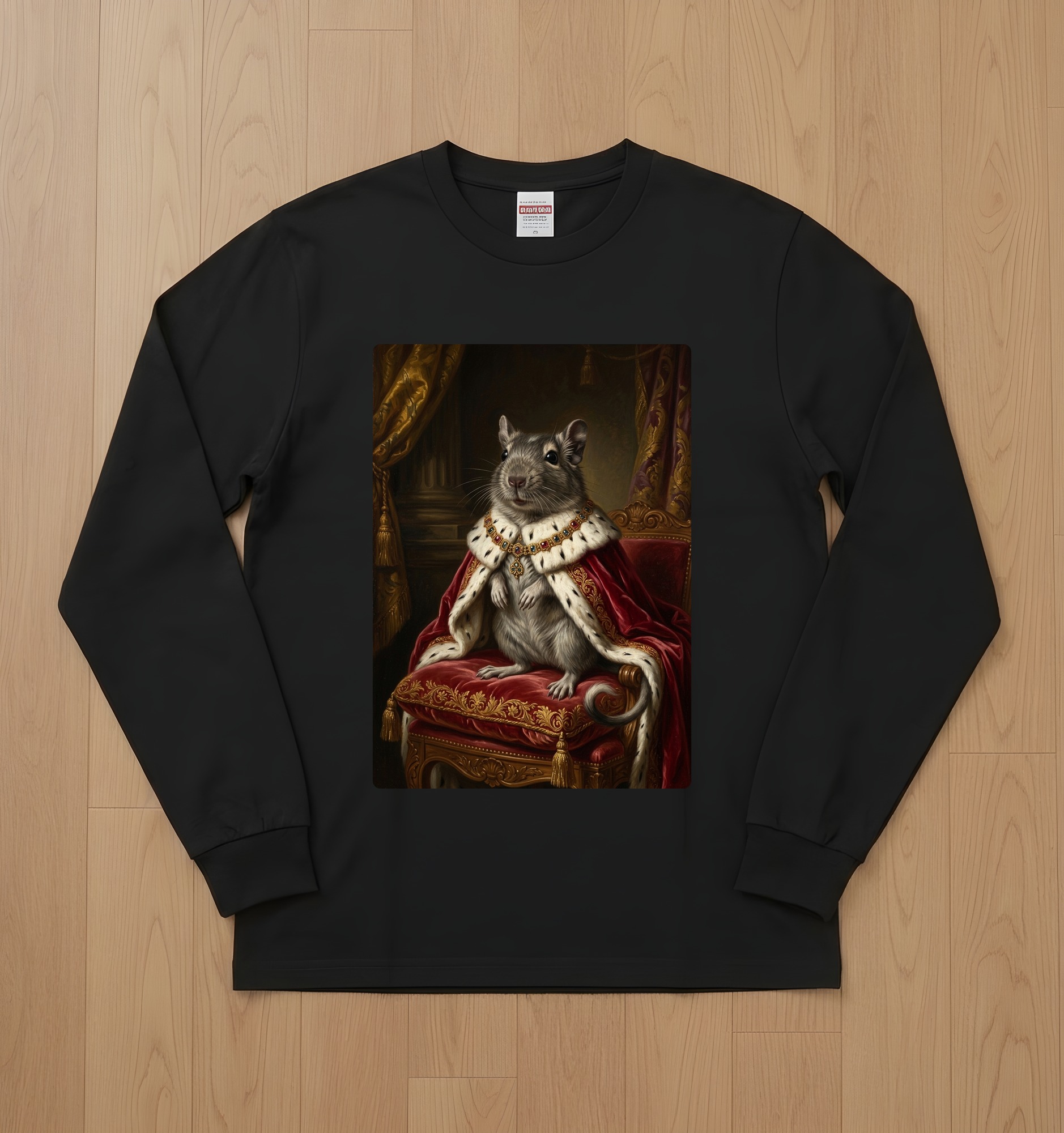 デグーのルネサンス肖像画長袖Tシャツ(ブラック)