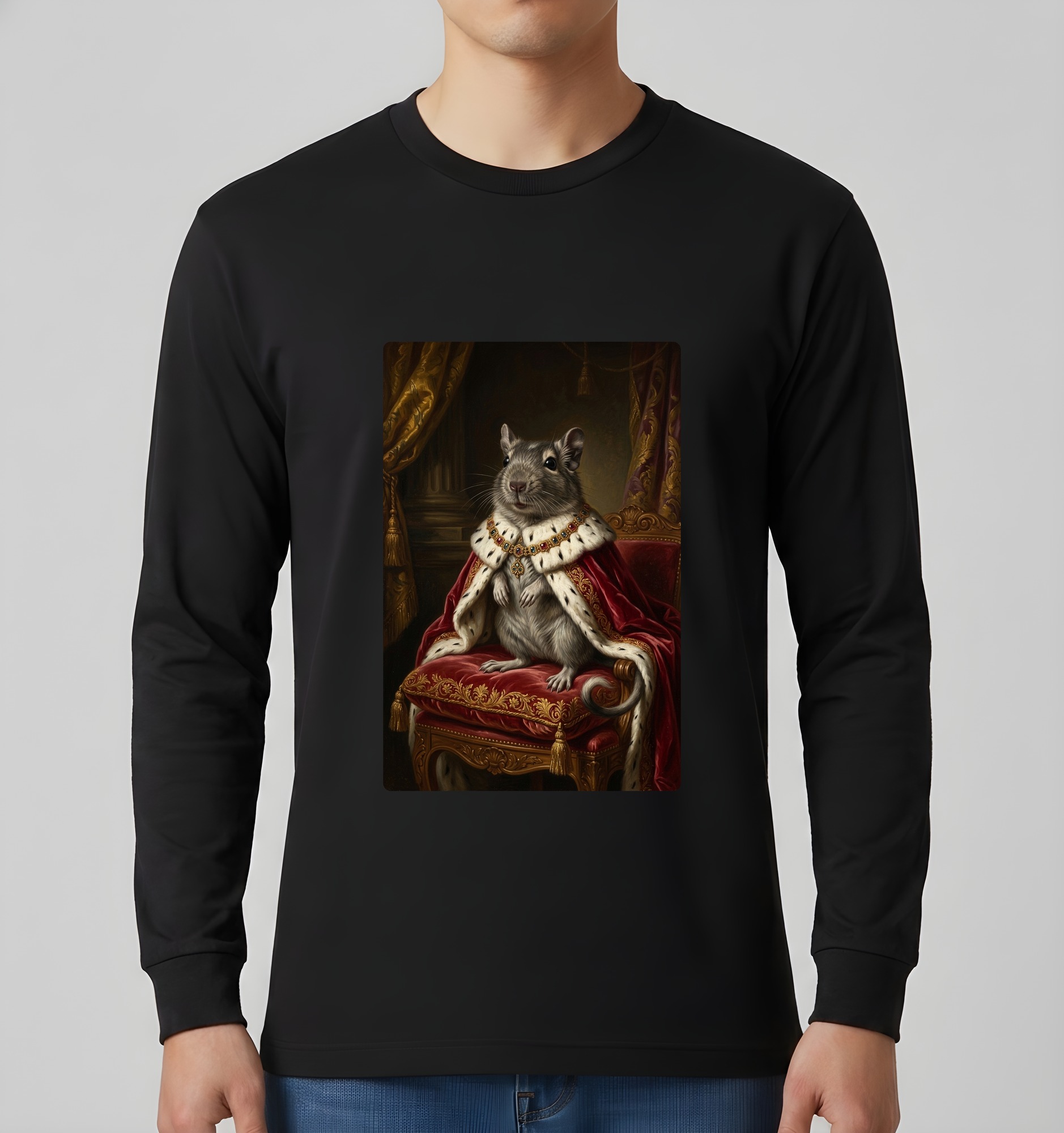 デグーのルネサンス肖像画長袖Tシャツ(ブラック)(3枚目)