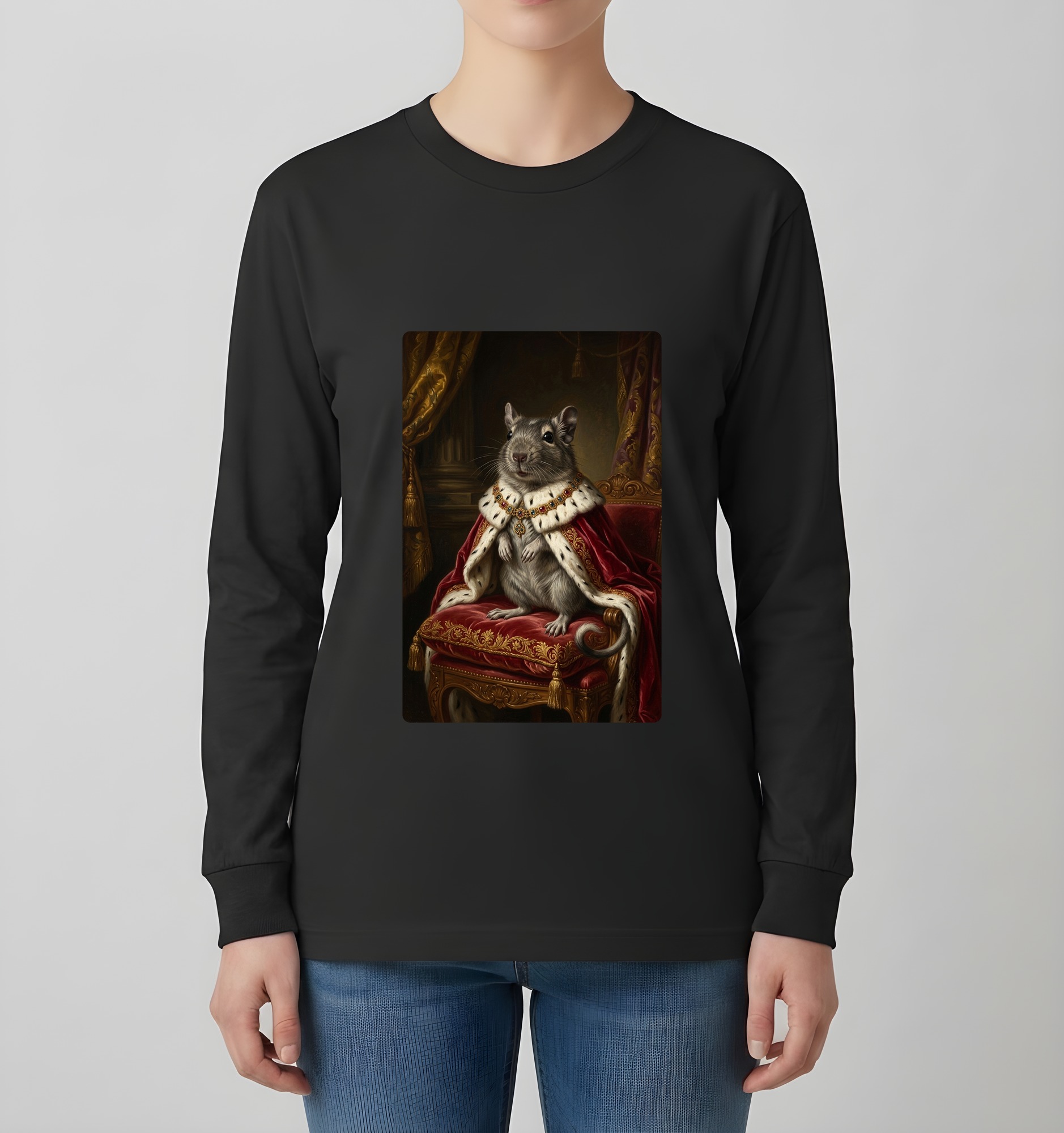 デグーのルネサンス肖像画長袖Tシャツ(ブラック)(4枚目)