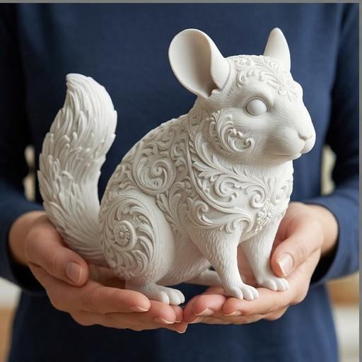 チンチラのルネサンス肖像画置物（全身オブジェ）（マットホワイト）（3枚目）