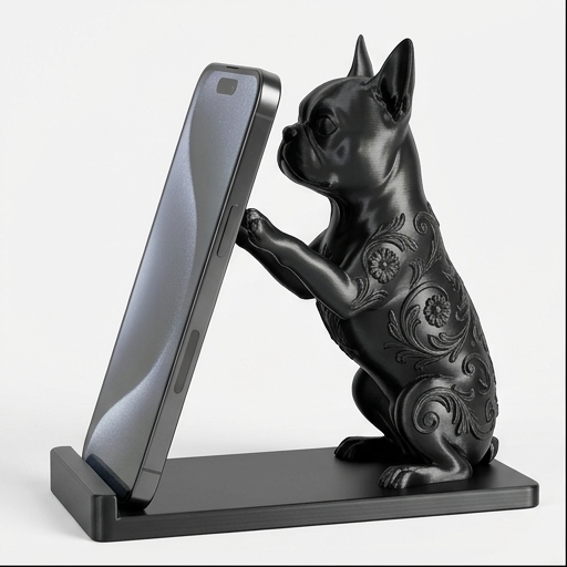 ボストンテリアのルネサンス肖像画スマホスタンド(シルクブラック)