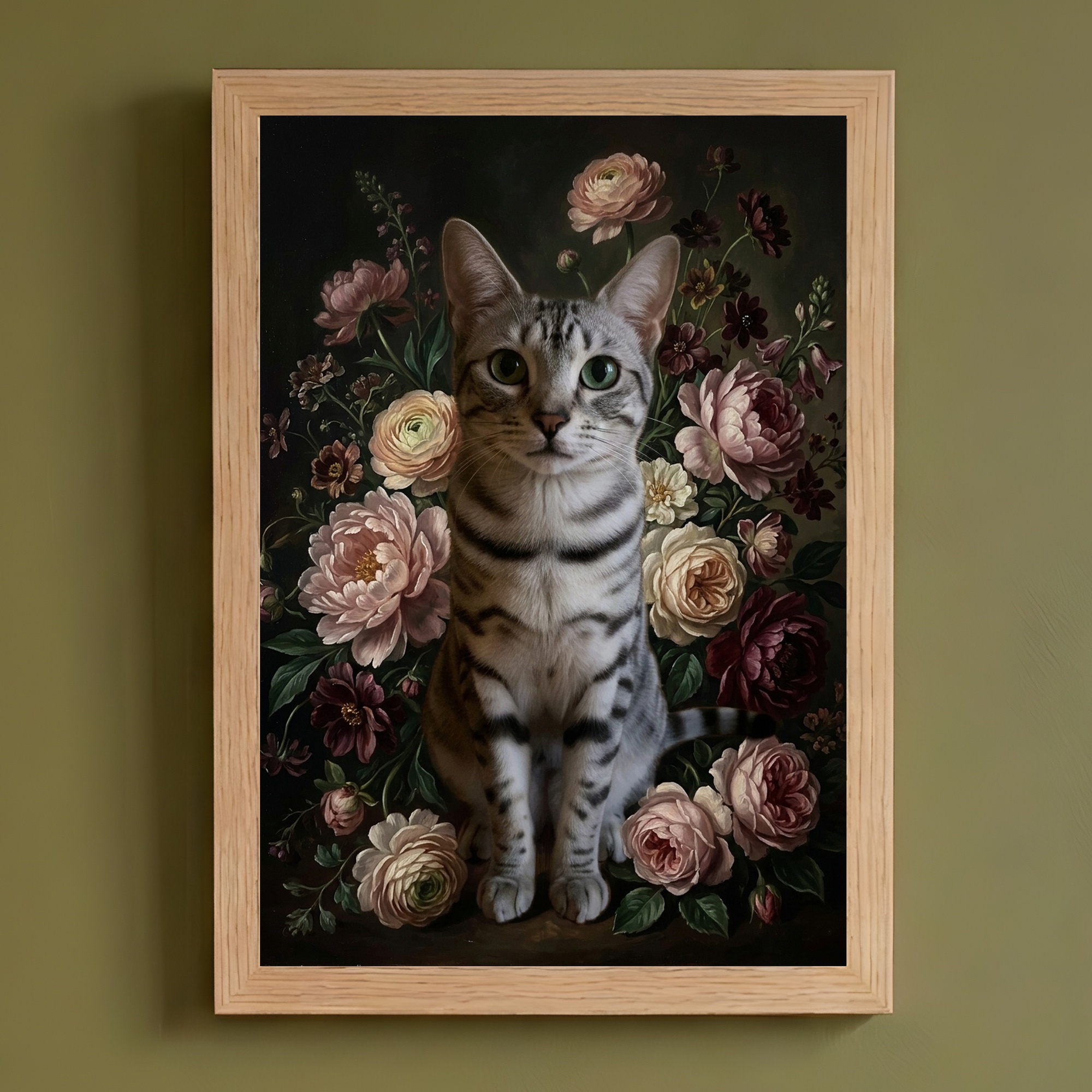 エジプシャンマウの花の油絵風アート花柄額装プリント(A4サイズ)