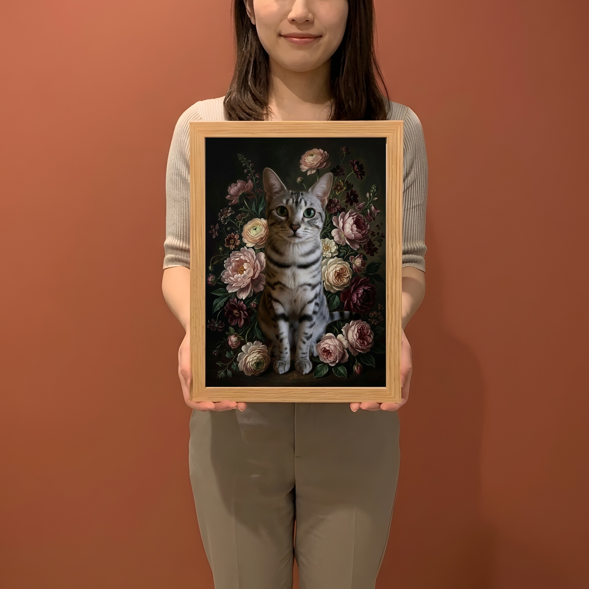 エジプシャンマウの花の油絵風アート花柄額装プリント(A4サイズ)(2枚目)