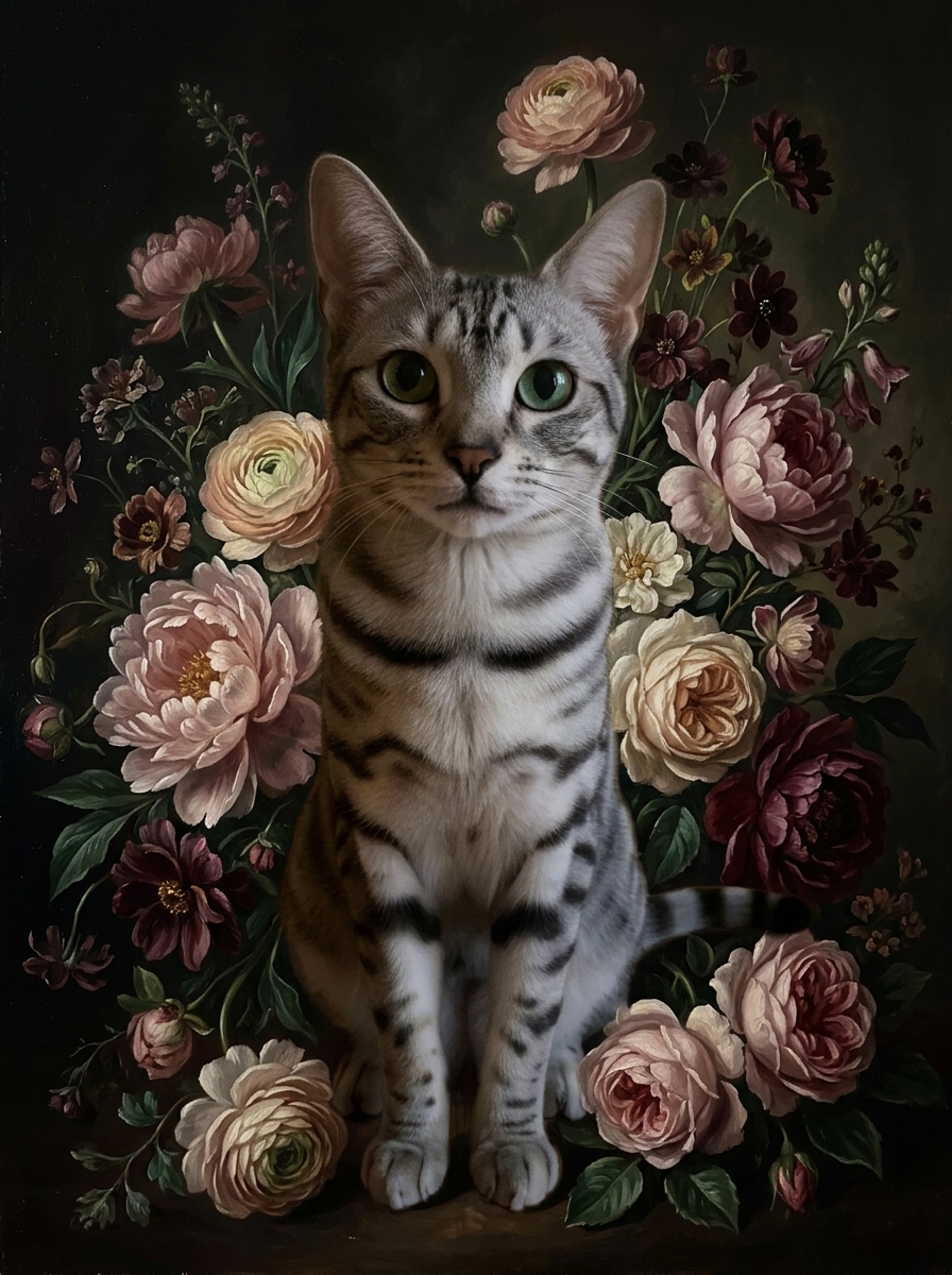 エジプシャンマウの花の油絵風アート花柄額装プリント(A4サイズ)(4枚目)