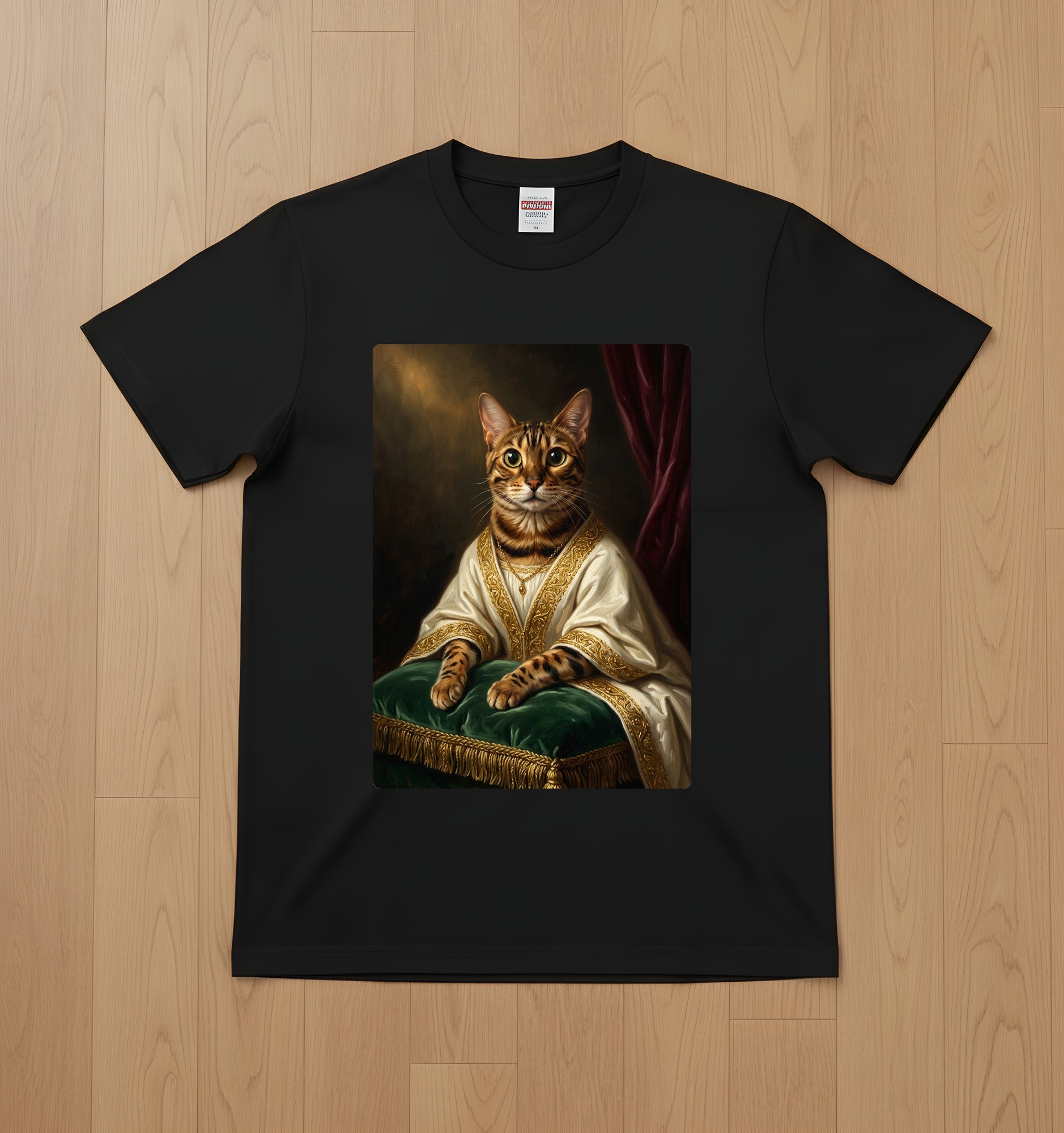 ベンガルのルネサンス肖像画Tシャツ(ブラック・カラープリント・額縁なし)