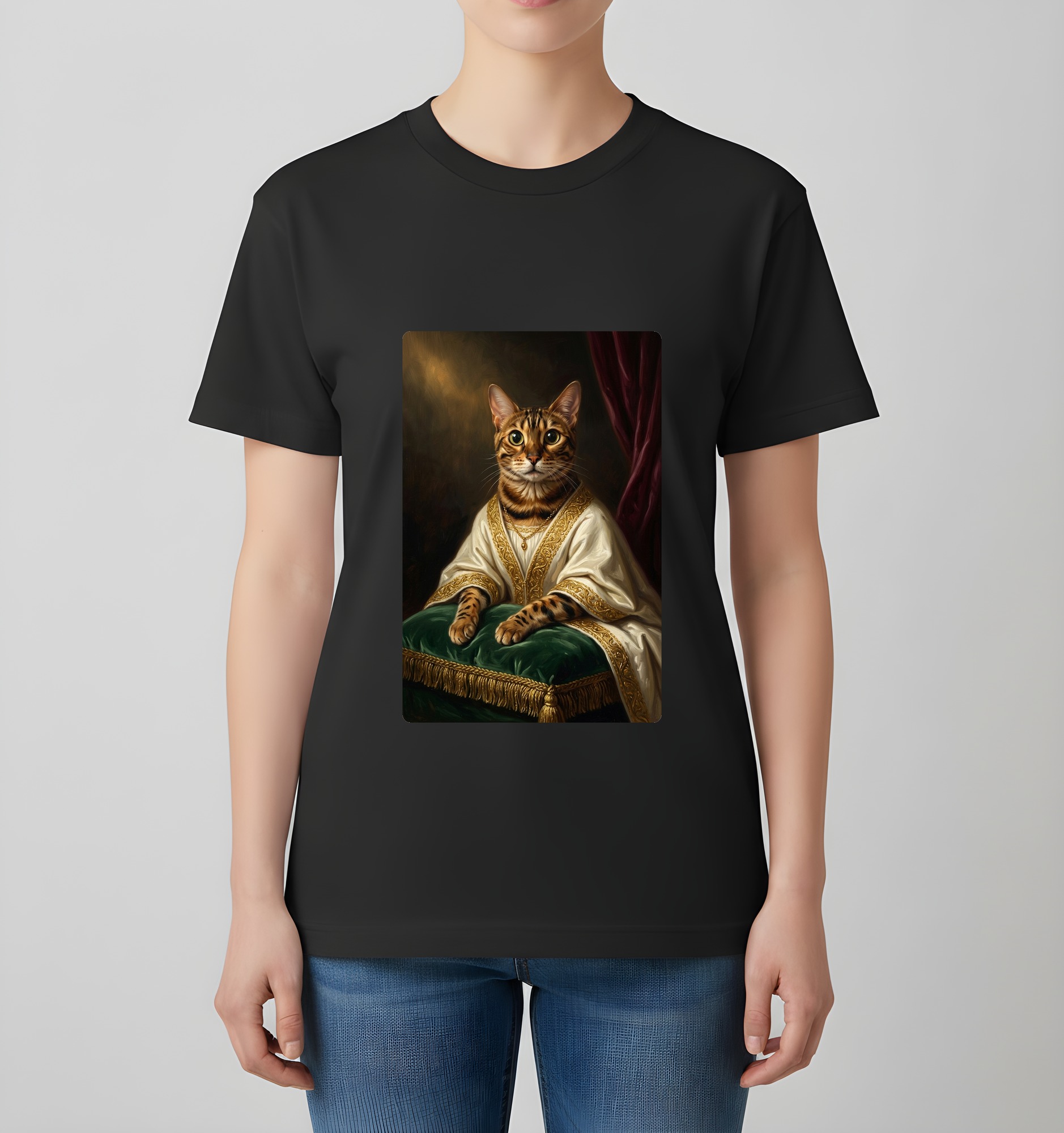 ベンガルのルネサンス肖像画Tシャツ(ブラック・カラープリント・額縁なし)(4枚目)