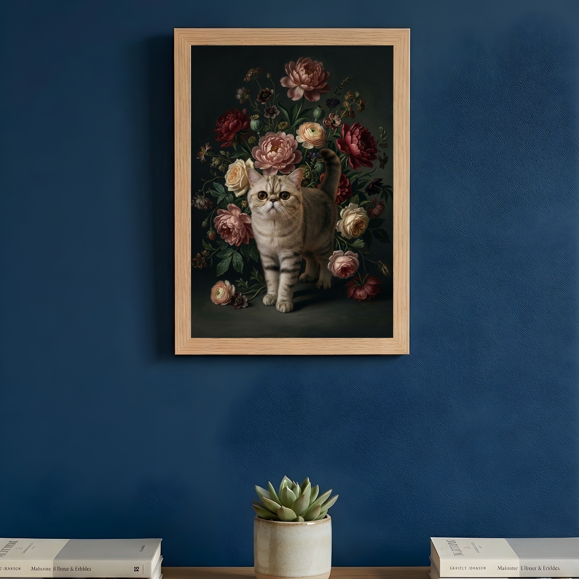 エキゾチックショートヘアの花の油絵風アート花柄額装プリント(A4サイズ)(3枚目)