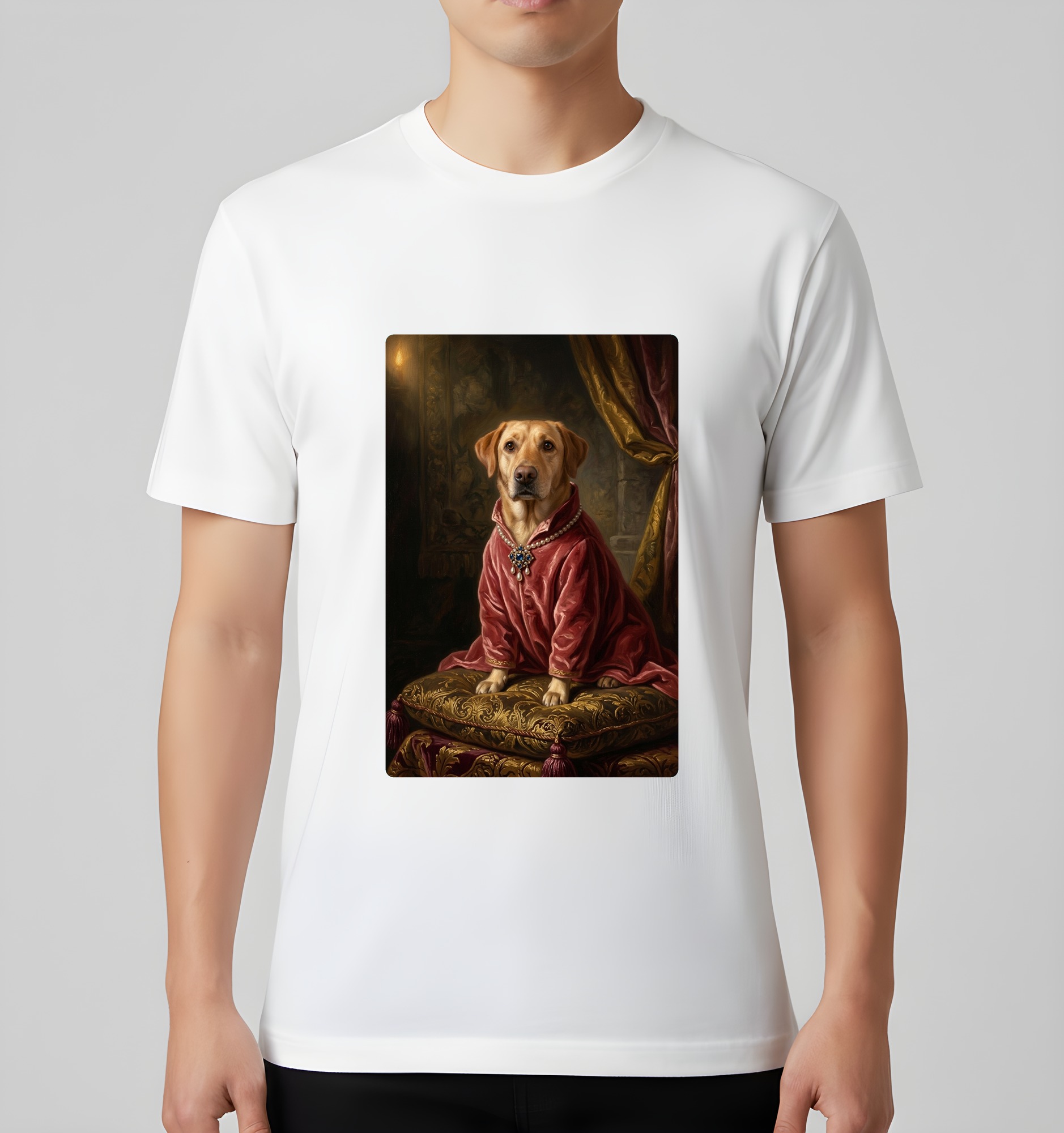 ラブラドールレトリバーのルネサンス肖像画Tシャツ（ホワイト・カラープリント・額縁なし）（3枚目）