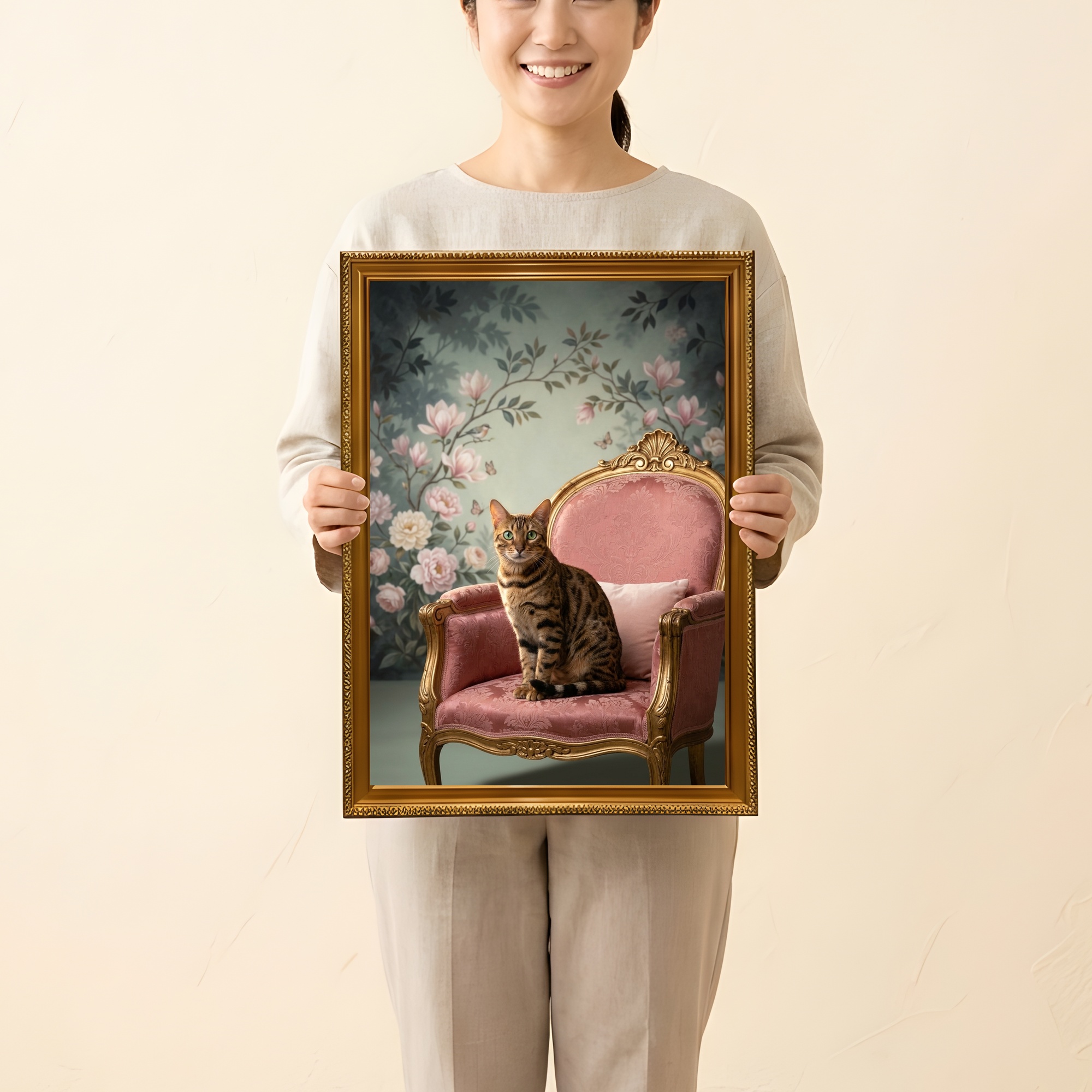 ベンガルのシャビーピンクの油絵風アートロココ調額装プリント(A3サイズ)(2枚目)