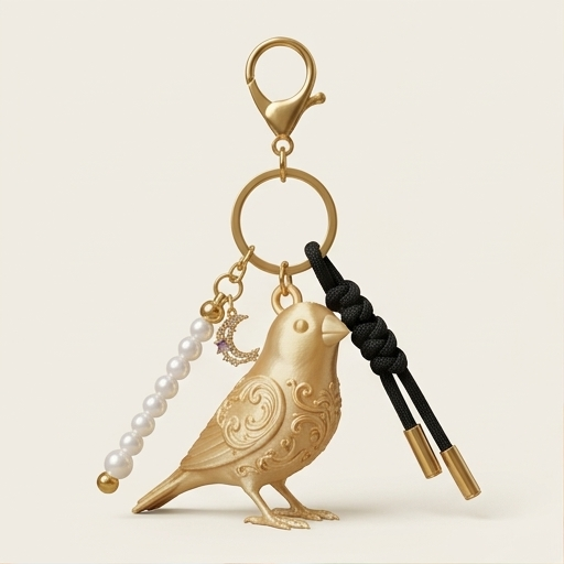アサヒスズメのルネサンス肖像画キーホルダー(シルクゴールド)