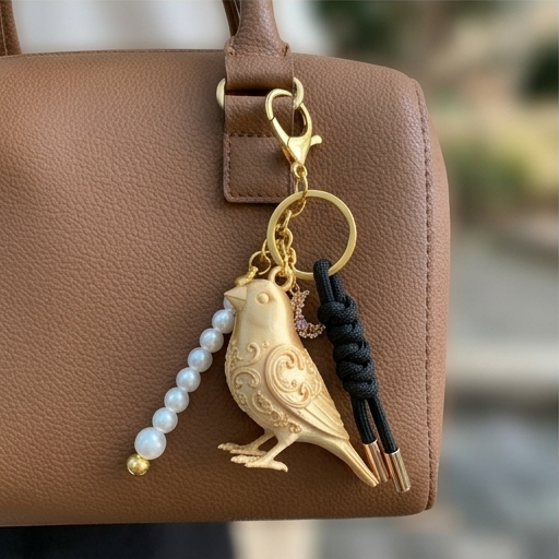 アサヒスズメのルネサンス肖像画キーホルダー(シルクゴールド)(3枚目)