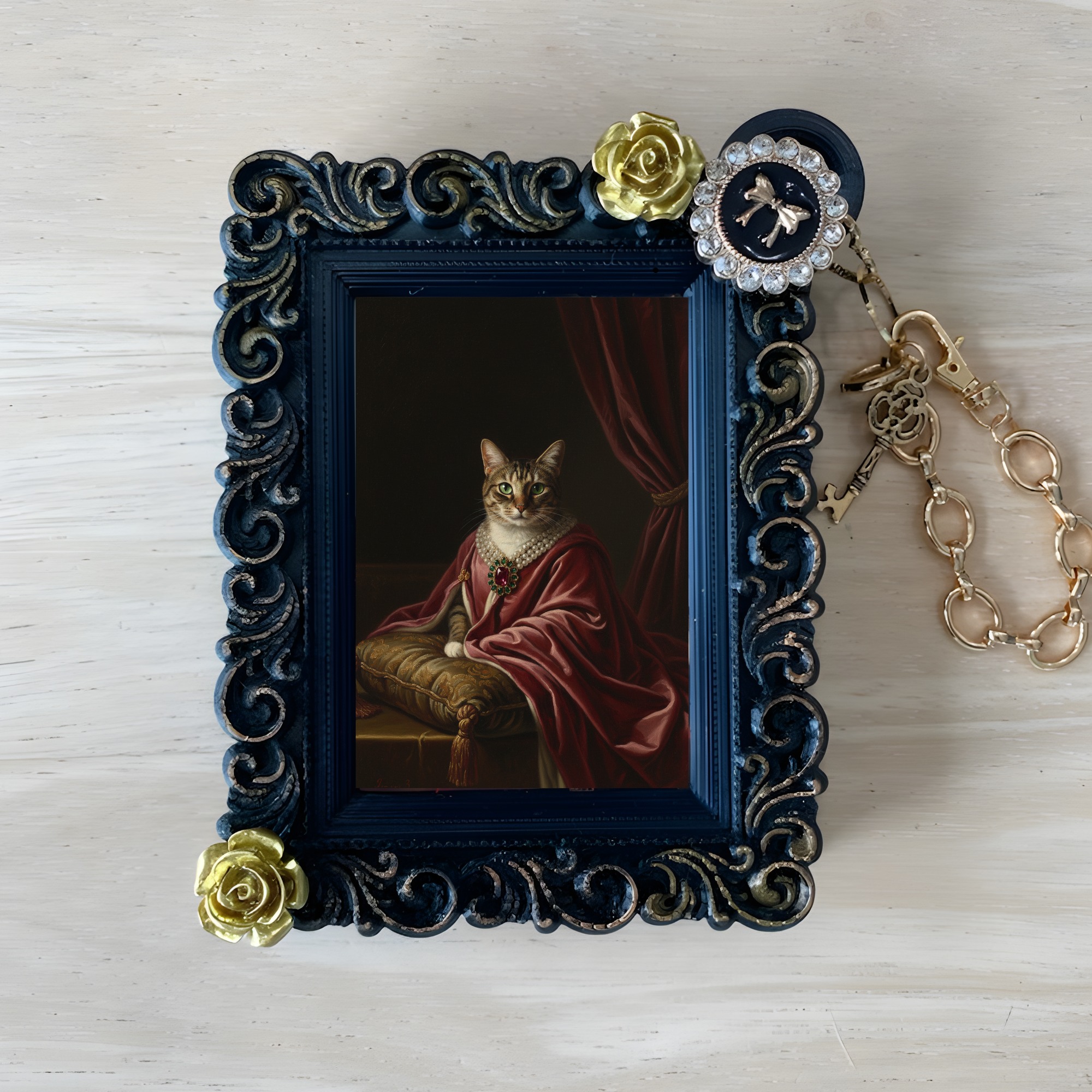 猫のルネサンス肖像画バッグチャーム(ブラック)