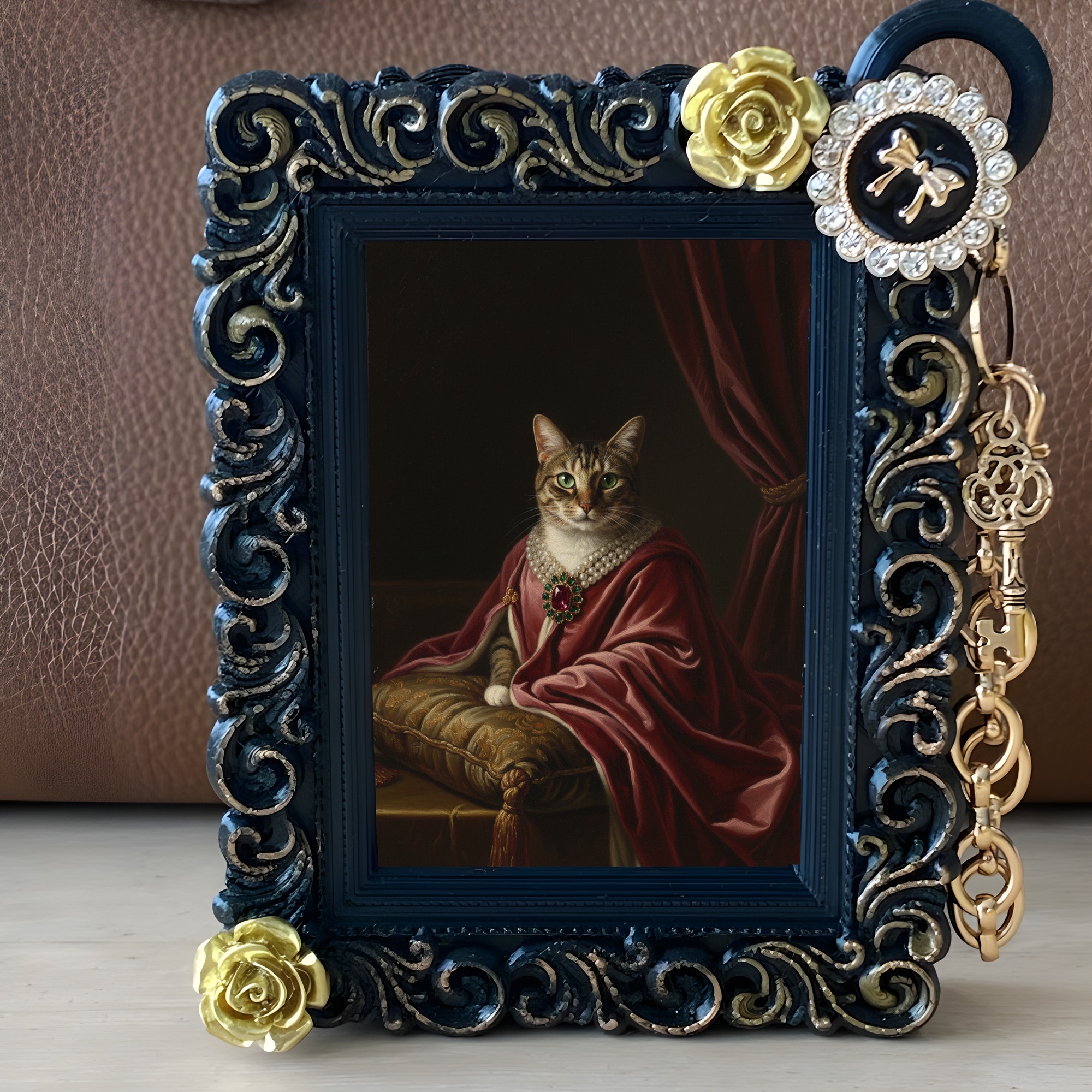 猫のルネサンス肖像画バッグチャーム(ブラック)(2枚目)