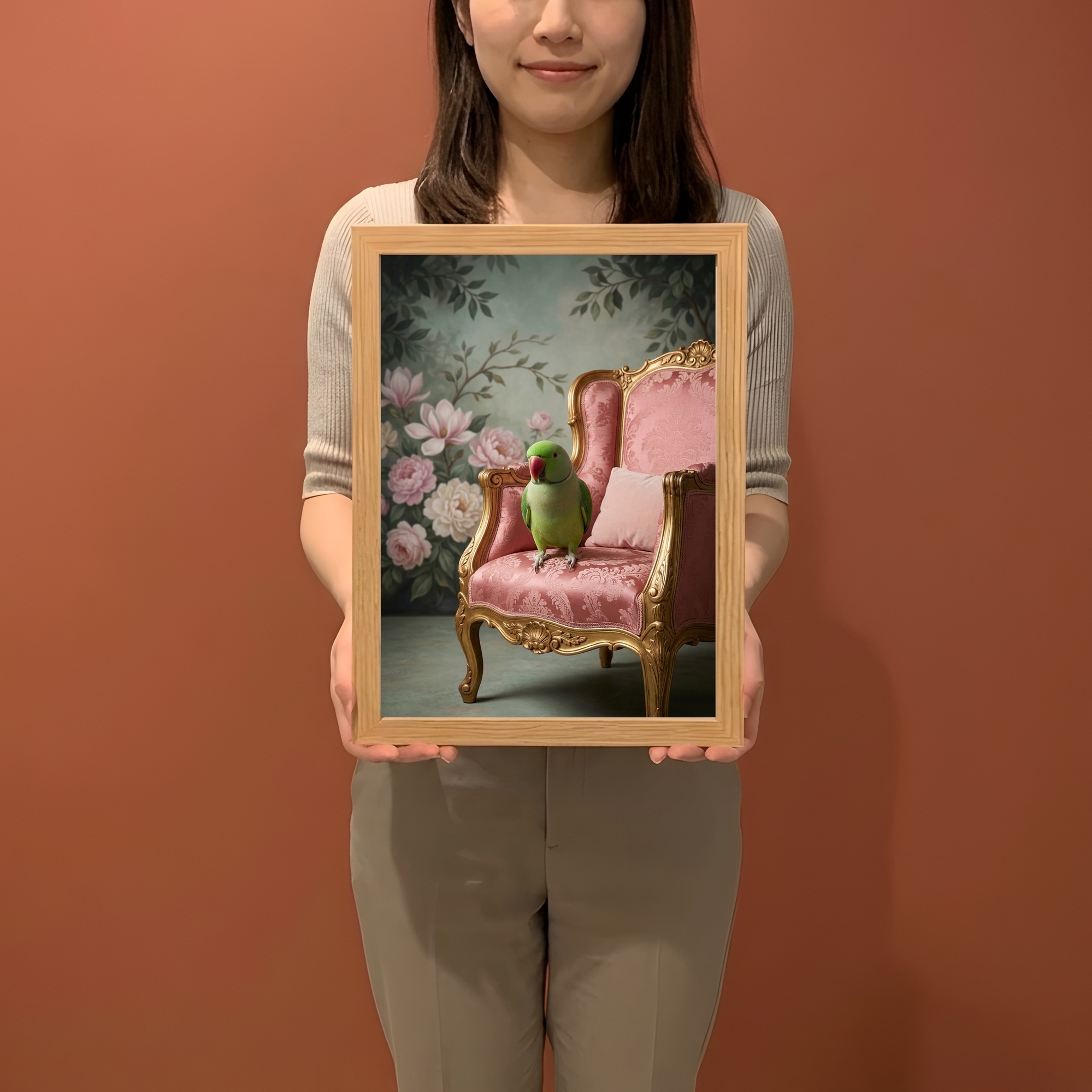 アレクサンドリンインコの額装プリント 2枚目