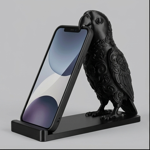 アカハラインコのルネサンス肖像画スマホスタンド(シルクブラック)