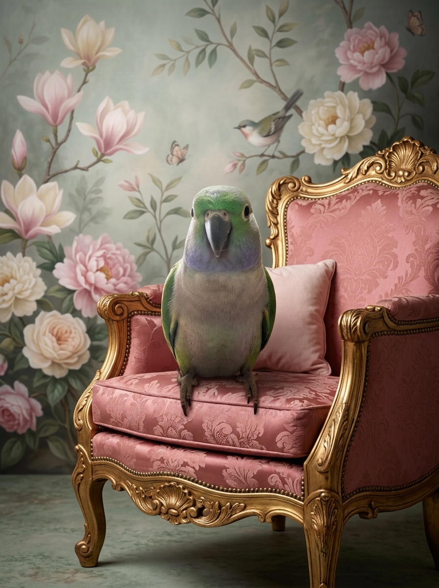 ダルマインコのシャビーピンクの油絵風アートロココ調額装プリント(A4金縁)(4枚目)