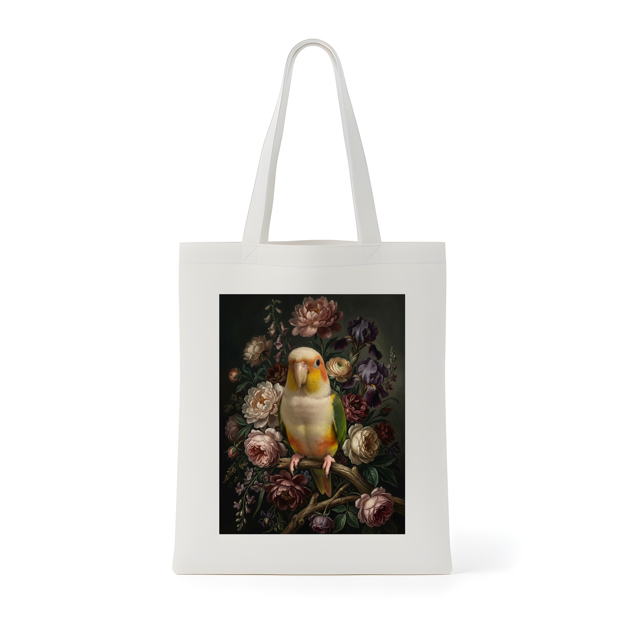 シロハラインコの花の油絵風アート花柄トートバッグ
