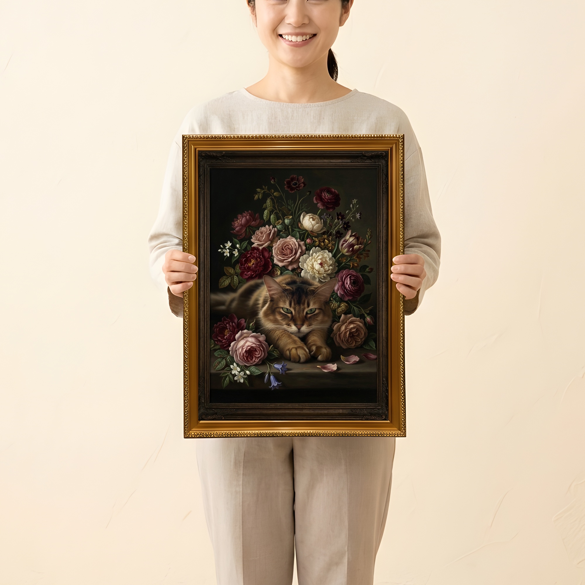 アビシニアンの花の油絵風アート花柄額装プリント（A3サイズ）（2枚目）