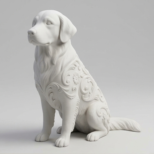 Golden Retrieverのルネサンス肖像画置物(全身オブジェ)(マットホワイト)