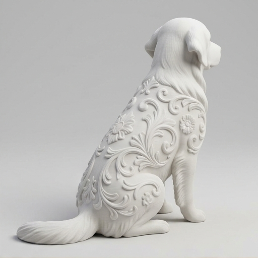 Golden Retrieverのルネサンス肖像画置物(全身オブジェ)(マットホワイト)(2枚目)