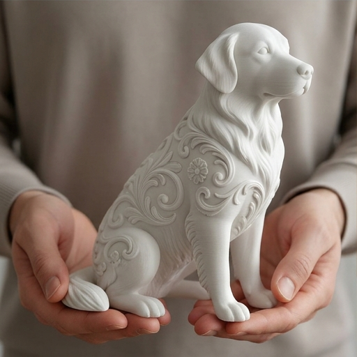Golden Retrieverのルネサンス肖像画置物(全身オブジェ)(マットホワイト)(3枚目)