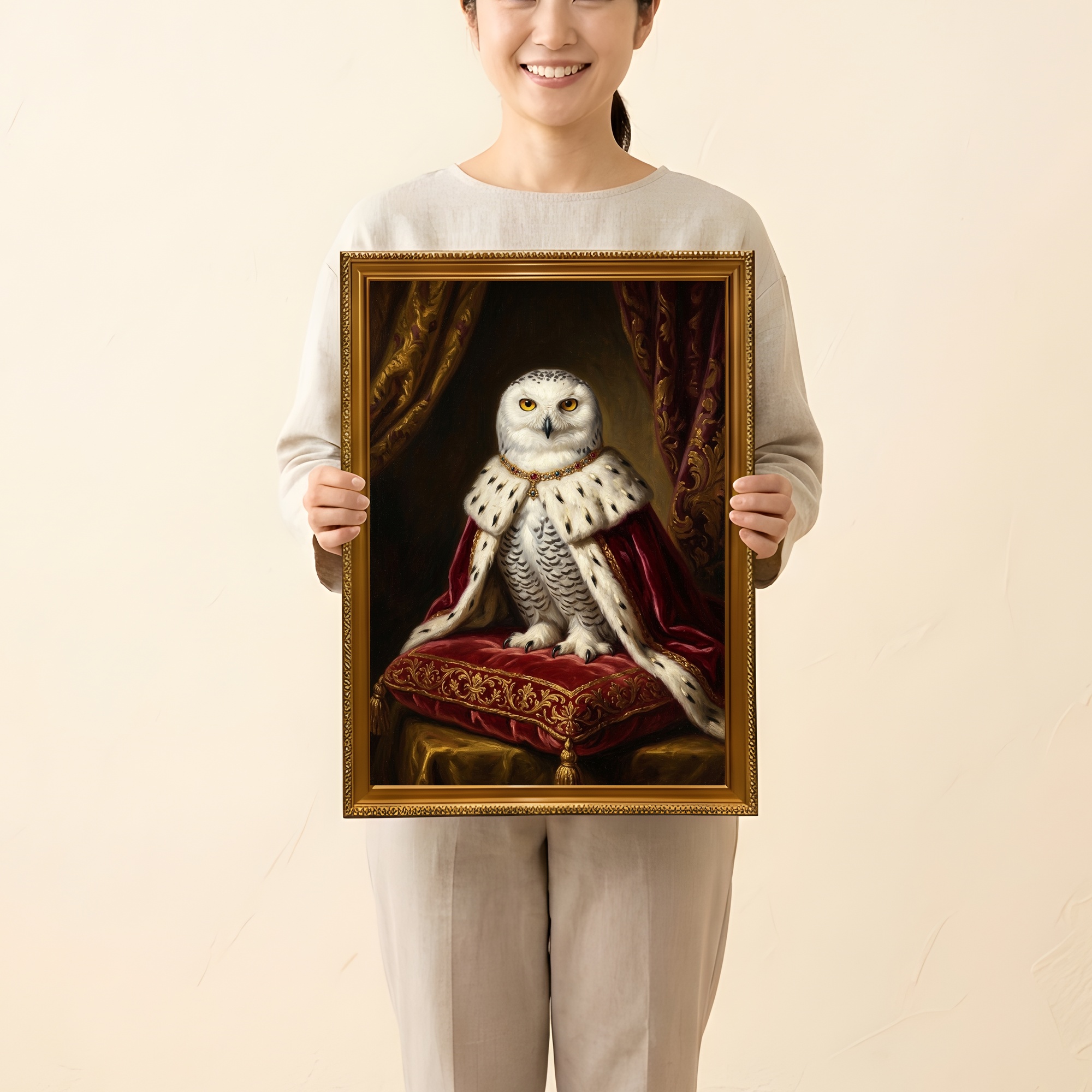 シロフクロウのルネサンス肖像画額装プリント（A3サイズ）（2枚目）