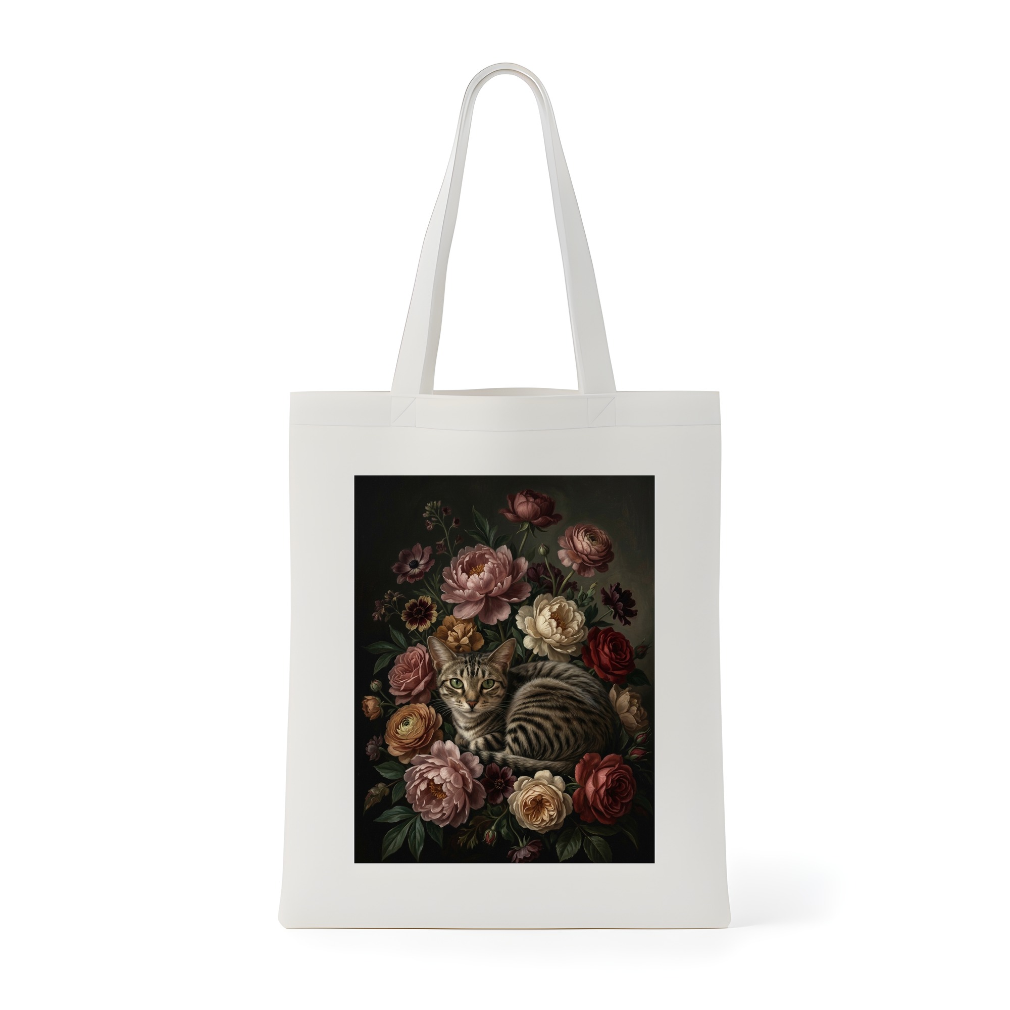 アメリカンショートヘアの花の油絵風アート花柄トートバッグ