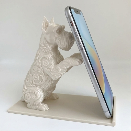 ミニチュアシュナウザーのルネサンス肖像画スマホスタンド(シルクホワイト)