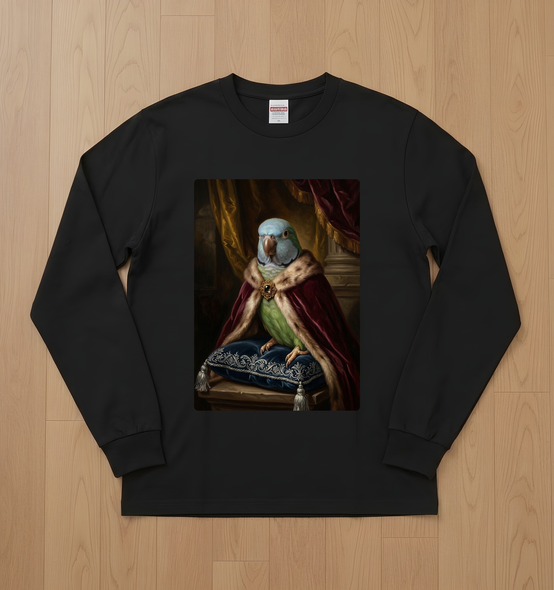 ダルマインコのルネサンス肖像画長袖Tシャツ(ブラック)